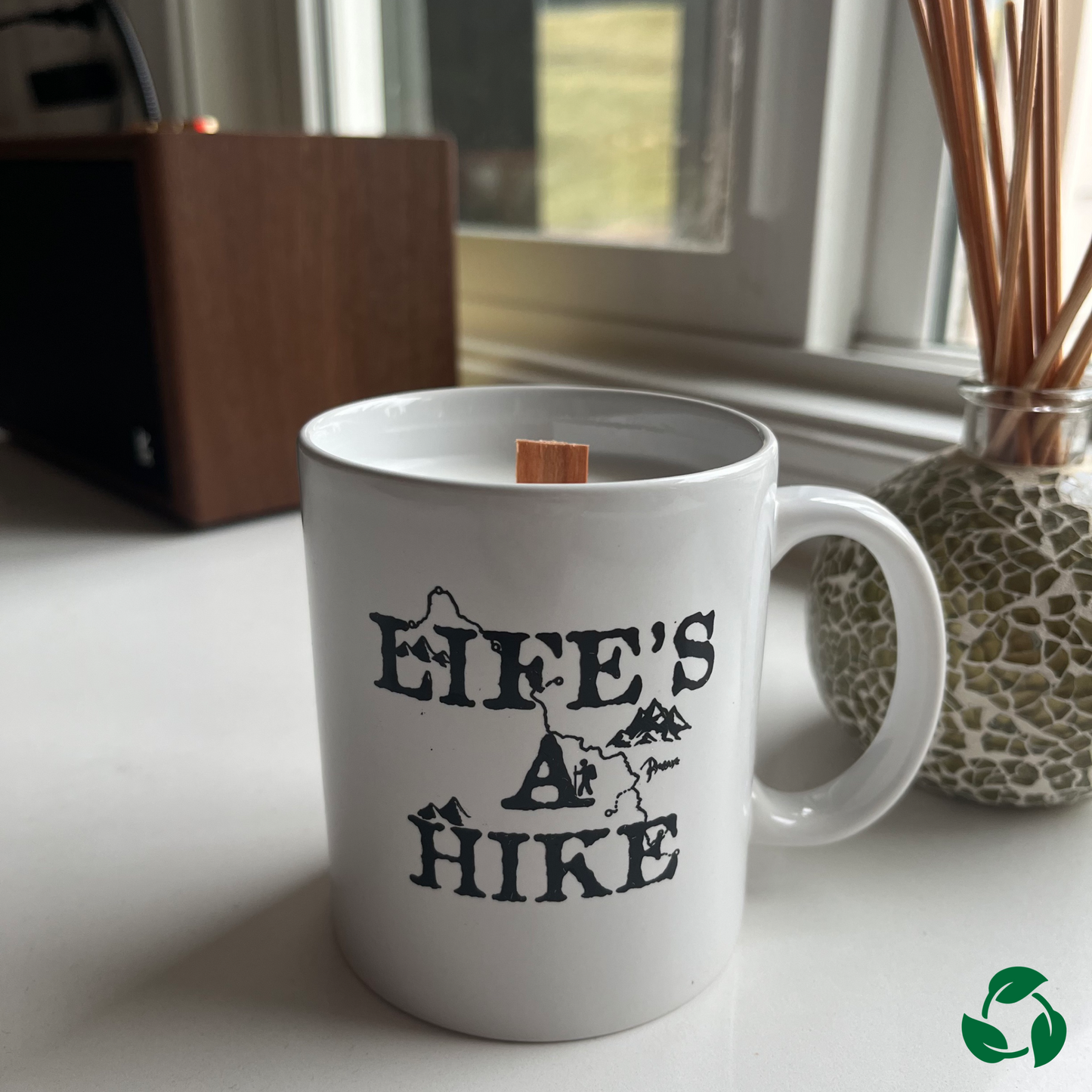 Upcycled "Life's A Hike" Mug Candles