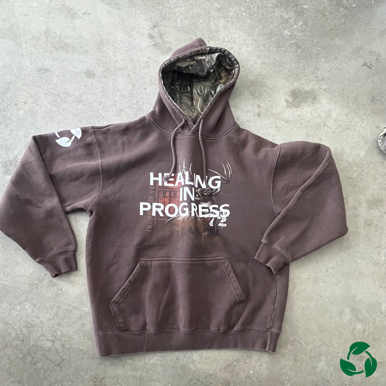 HEALING IN PROGRESS - Brown Hoodie (Camo Hood Print)